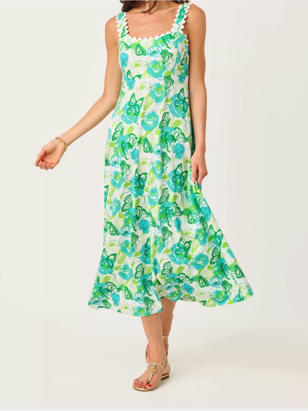 NWT Lilly Pulitzer XL DWYER MIDI DRESS in “Resort White Monarch Rose” sz XL